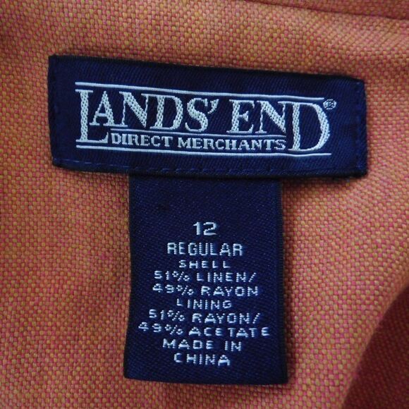 Lands End Linen Jacket Blazer Lined Orange Button Front Size 12 Career - Picture 3 of 5